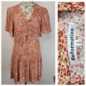 Reformation Adelina Floral Bow Mini Dress Womens Sz 8 Fairy Office Siren